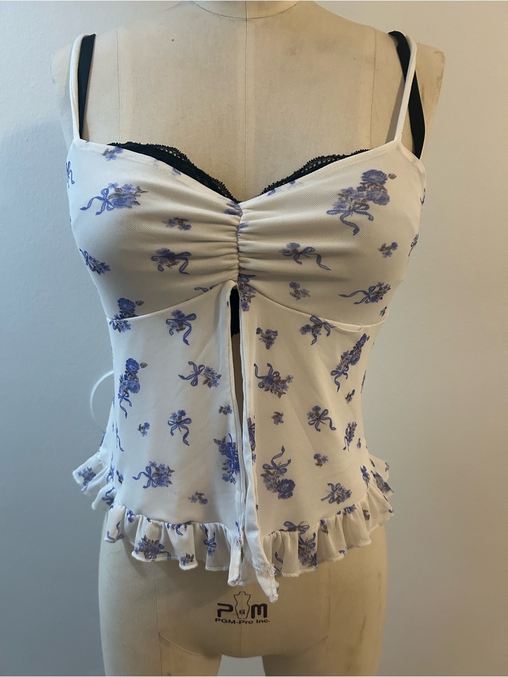 Floral Ruched White Crop Top with Lavender Print